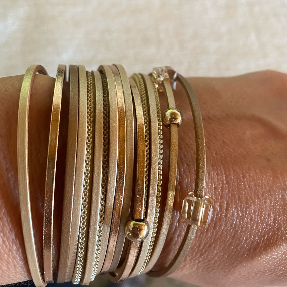 Gold faux leather wrap bracelet